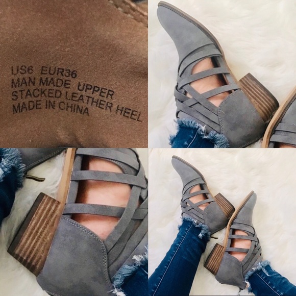 NEW! Aspen Smoke Blue Vegan Leather Strap Booties - Picture 6 of 8